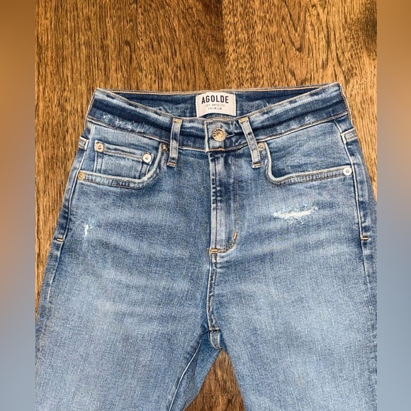 AGOLDE Sophie High Rise Skinny Distressed Jeans Blue Medium Wash Women’s Size 24 - Picture 7 of 8